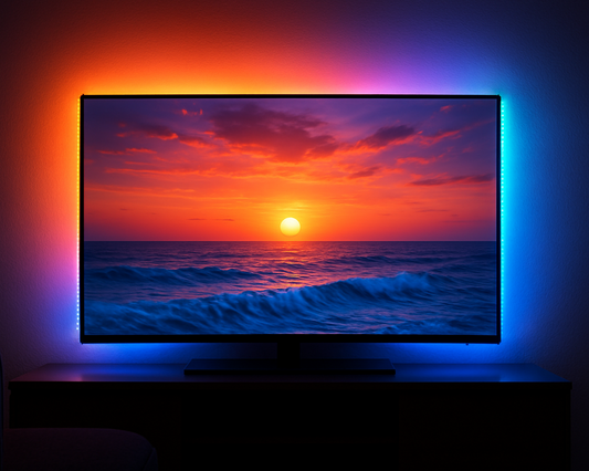 tv with a led background color matching to what we see on the tv